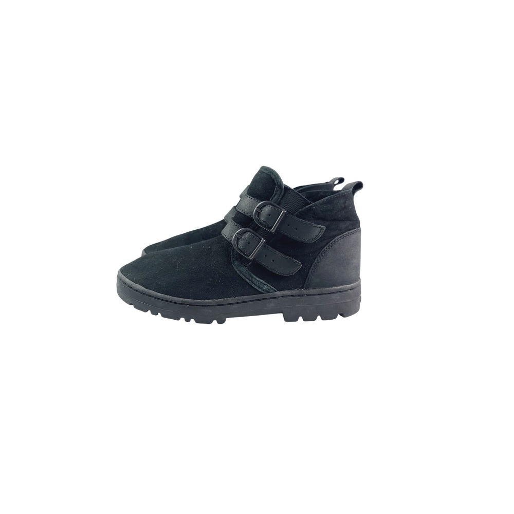 UGG, Solid Round toe, low heel Suede Casual Velcro Boots, Women,‎ Size 9, Black.